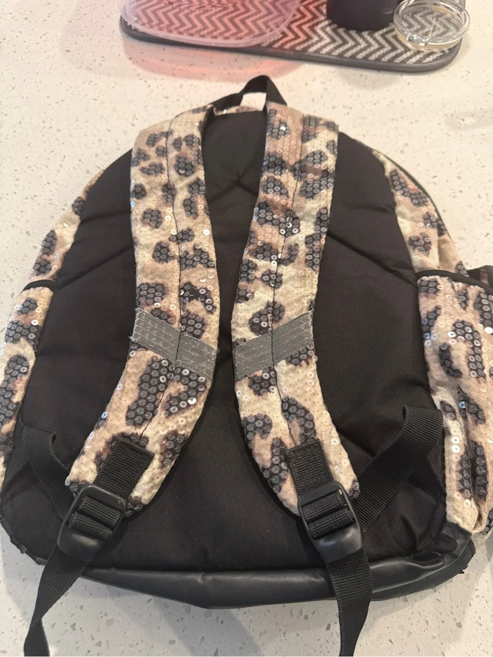 Justice Leopard Sequin Backpack with Pink & Gold Logo